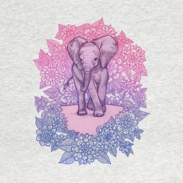 Cute Baby Elephant in pink, purple & blue by micklyn